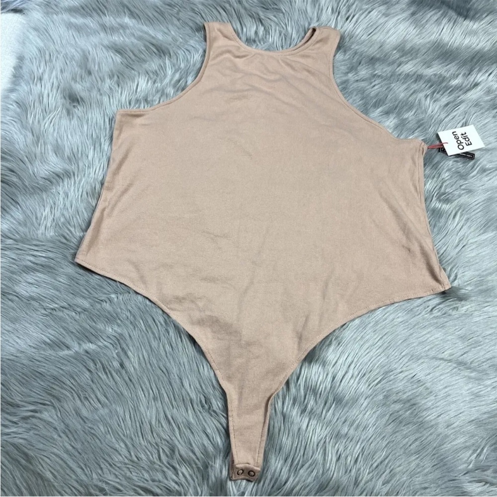 Open Edit Nordstrom Tan Crewneck Thong Plus Size Bodysuit 3X